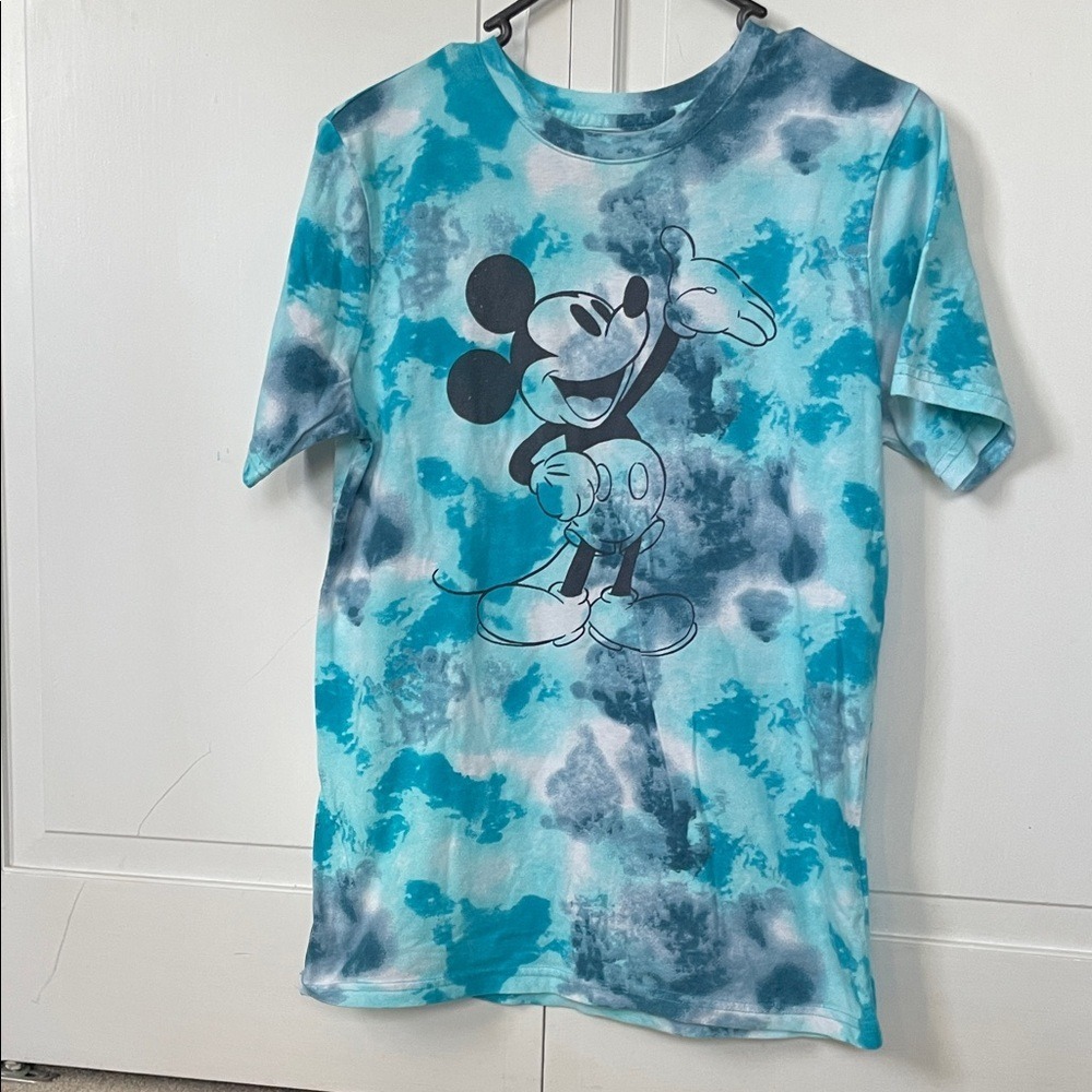 Disney Mickey Mouse Boys XL Blue Tie Dye Graphic T-Shirt Family Fun Short Sleeve